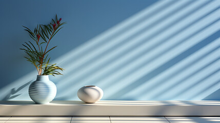 Obraz premium Minimalistic abstract background with the interplay of light and shadow from a window, adding depth to product presentations Generative AI