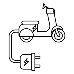 electric motorcycle outline illustration on white background doodle