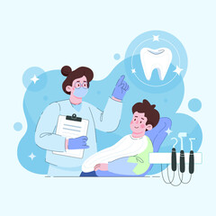 Teeth whitening and professional cleaning procedures. Braces. Aesthetic dentistry, dental aesthetic clinic. Vector illustration in flat style
