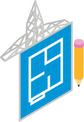 Infrastructure project icon isometric vector. Power line pylon, technical drawing. Industry infrastructure, electrification