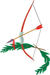 Hunter bow icon isometric vector. Wooden hunter bow with arrow and green branch. Archery, hunting