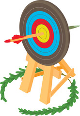 Archery competition icon isometric vector. Shooting target with arrow and branch. Archery sport equipment