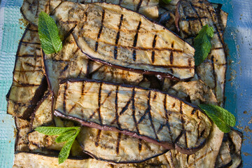 grilled eggplant with mint, closeup