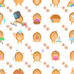 Seamless Pattern Abstract Elements Animal Hedgehogs Wildlife Vector Design Style Background Illustration Texture For Prints Textiles, Clothing, Gift Wrap, Wallpaper, Pastel
