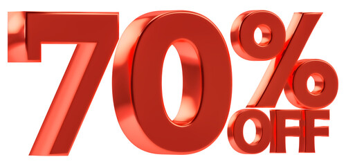 70 % off discount for sale promotion. 3d number with percent sign. Isolated on transparent background, include png format