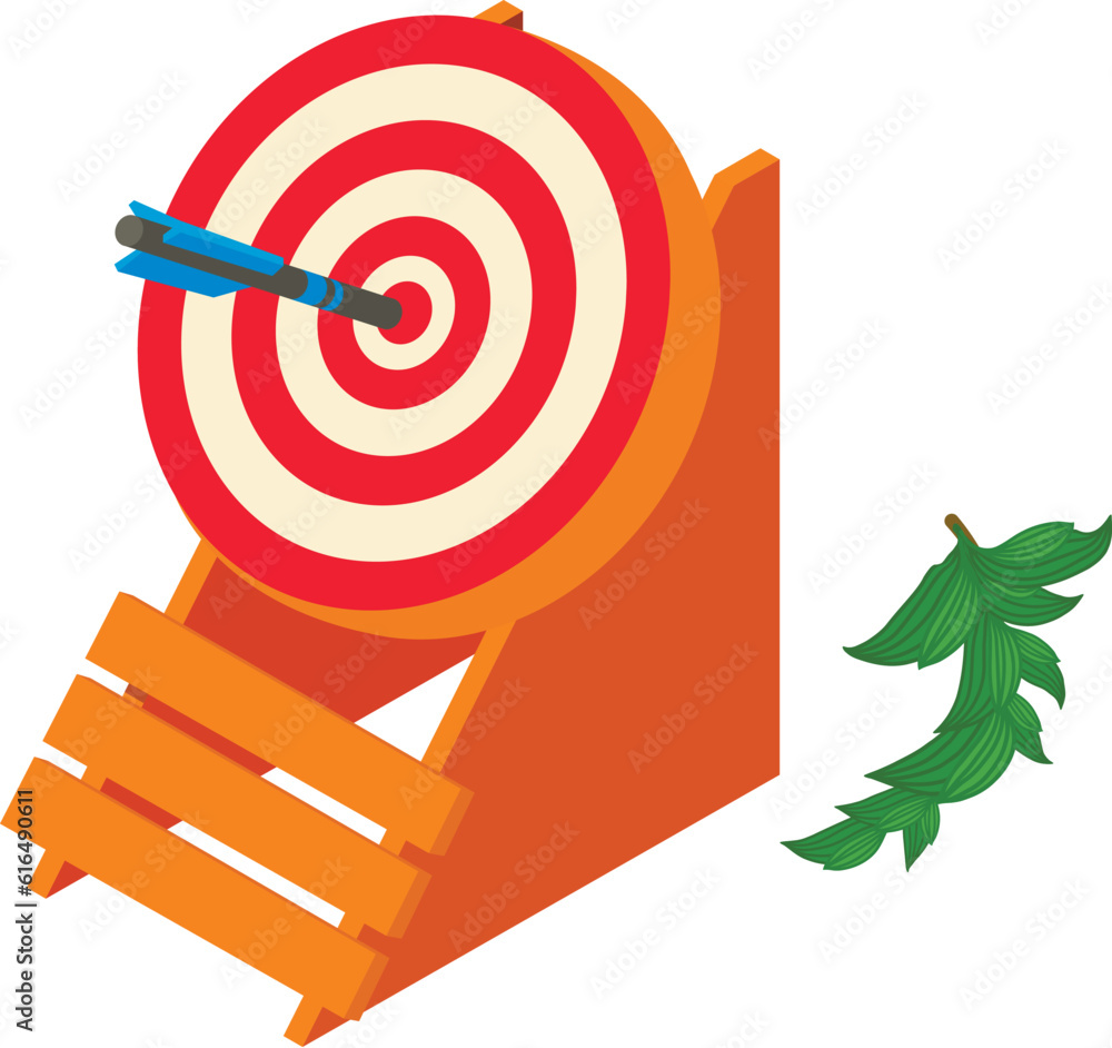 Poster dart competition icon isometric vector. target with dart in center and branch. dartthrow, sport conc