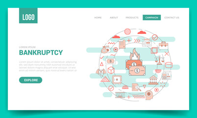 bankruptcy financial concept with circle icon for website template or landing page homepage