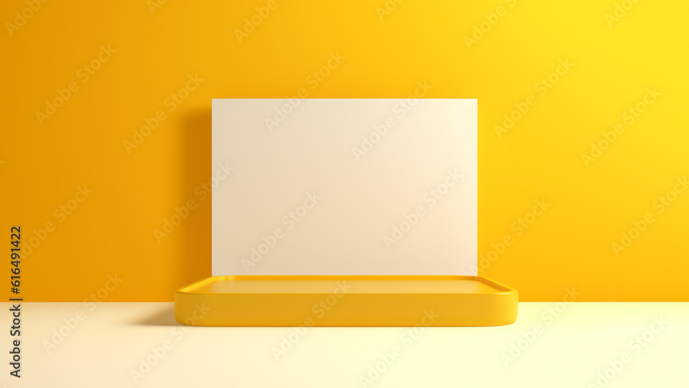 Poster yellow podium 3d stand abstract stage platform or product studio geometric shape on minimal backgrou
