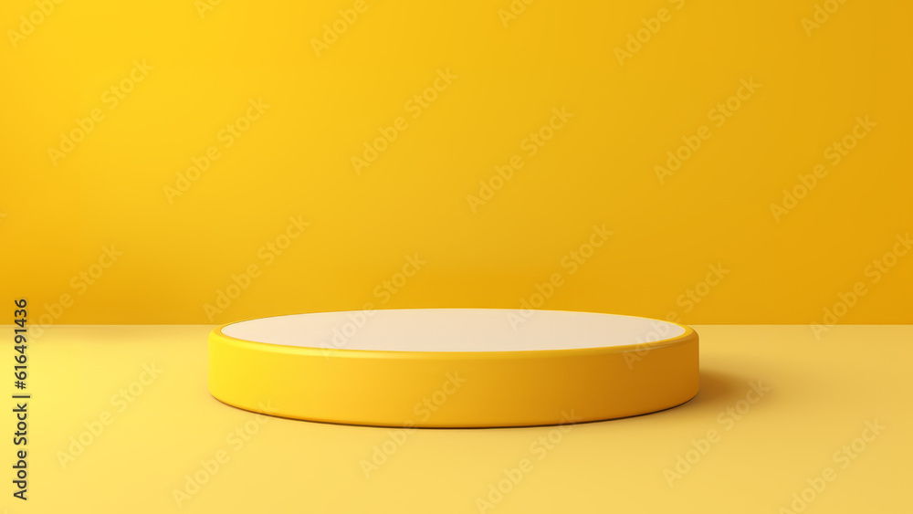 Poster yellow round podium 3d stand abstract stage platform or product studio geometric shape on minimal ba