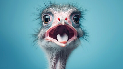 Generative Ai image of a baby ostrich face close up