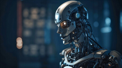 Fototapeta premium Generative Ai image of a robot sitting in front of a computer