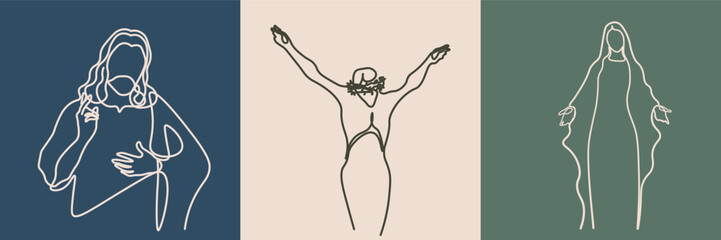 Continuous line drawing of Jesus Christ vector illustration Bible words
