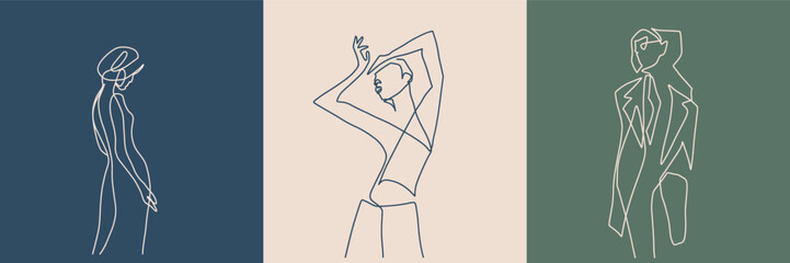 Surreal Faces Continuous line, drawing of set faces and hairstyles, fashion concept, woman's beauty, minimalist, vector illustration, pretty sexy. Love yourself and take care of yourself.