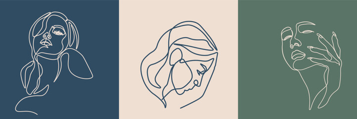 Surreal Faces Continuous line, drawing of set faces and hairstyles, fashion concept, woman's beauty, minimalist, vector illustration, pretty sexy. Love yourself and take care of yourself.