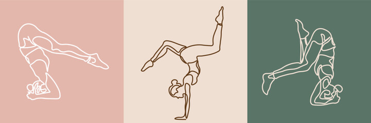 continuous line drawing of a woman fitness yoga concept vector health illustration