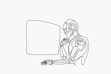 continuous line one line robot technology robot thinking job working robot future concept illustration vector