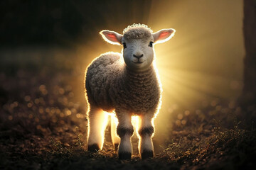 Beautiful baby lamb in magic lights