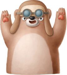 Naklejka premium Bear in pilot's hat cartoon character illustration