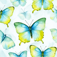 blue butterflies, seamless pattern, Generative AI