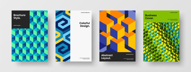 Fototapeta premium Vivid flyer vector design illustration collection. Premium geometric tiles catalog cover concept set.