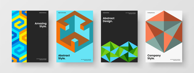 Simple geometric hexagons leaflet concept set. Creative postcard design vector layout bundle.