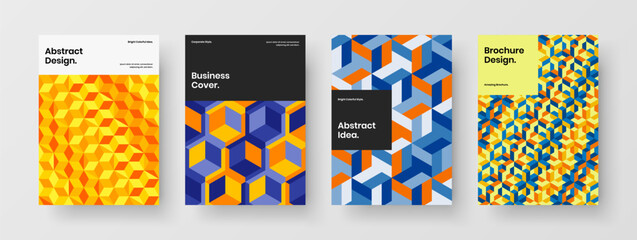 Naklejka premium Multicolored company identity design vector template set. Minimalistic geometric hexagons presentation illustration collection.