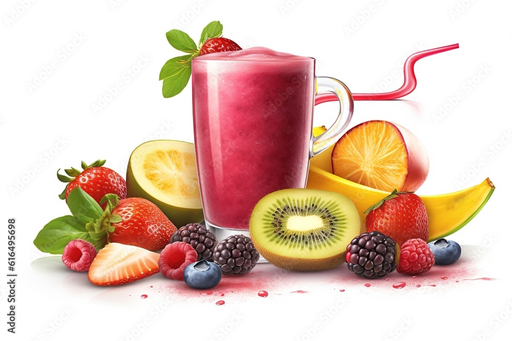 Wall mural smoothie with fruits isolated on white background. AI generated