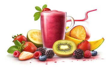 smoothie with fruits isolated on white background. AI generated