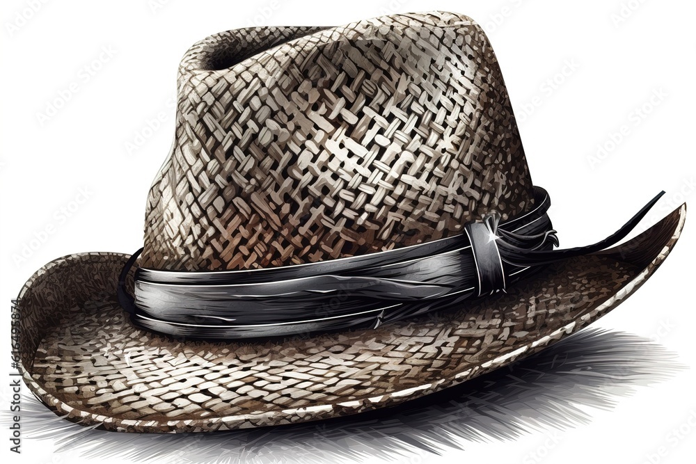 Poster drawing of a man's hat with brim isolated on white background. generated by ai
