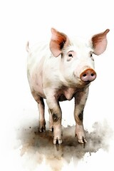cochon, dessin façon aquarelle, portrait d'un animal domestique, illustration ia générative