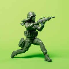 female green army man toy with gun isolated on plain studio background made with generative ai