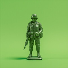green army man toy standing isolated on plain studio background made with generative ai - obrazy, fototapety, plakaty