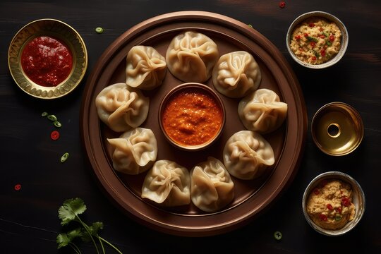 Indian/Nepalese Authentic Momos, Overhead food photograph for restaurant app menu website