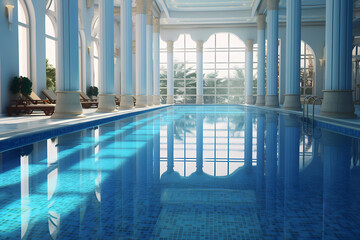 Fototapeta premium A large swimming pool in a luxury hotel complex 