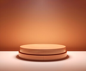 wooden round podium with brown wall background. Suitable for product showcasing. 3d rendering