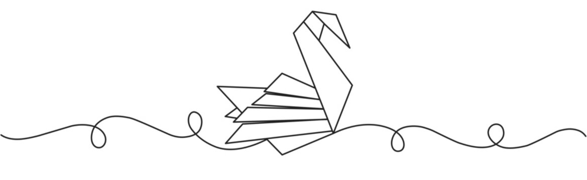 Line art vector illustration of a origami swan