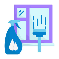 windows glass cleaning Squeegee with liquid spray concept vector icon design, Housekeeping symbol, Office caretaker sign, porter or cleanser equipment stock illustration