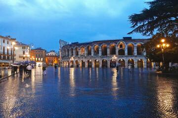 Rainy Evening Square With Arena In Verona, Italy