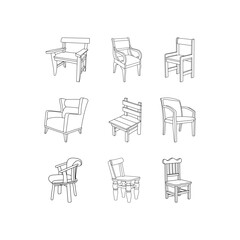 creative furniture set of Chair abstract vector, and logo design or template business interior property icon