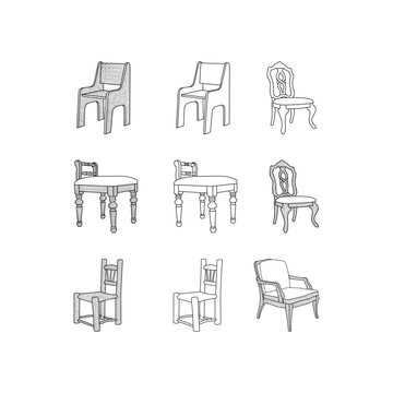 Set of Chair line art creative furniture, abstract vector and logo design or template business interior property icon