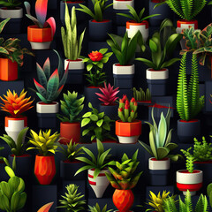 Plants cute seamless repeat cartoon pattern 3d
