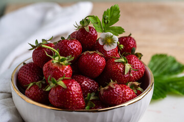 Bowl with fresh garden grown strawberries.
