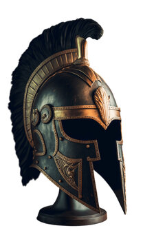 Ancient Corinthian helmet isolated on white, spartan armor illustration, ai generated