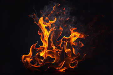 Orange flames on a black background. Fiery glowing waves. Created with Generative AI technology