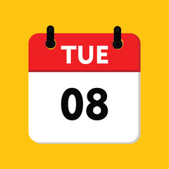 calender icon, 08 tuesday icon with yellow background