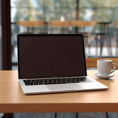 ноутбук на столе в офисном пространстве