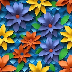 Flowers colorful collage 3d seamless repeat pattern
