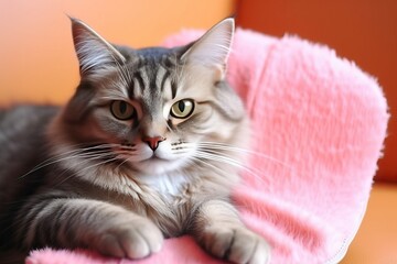 cat on a pink towel