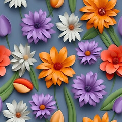 Flowers colorful collage 3d seamless repeat pattern
