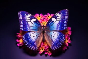 Fototapeta premium Colorful Butterfly Alighting Gracefully on a Delicate Flower Petal, an Inspiring Image of Wildlife and Floral Harmony in Natural Setting